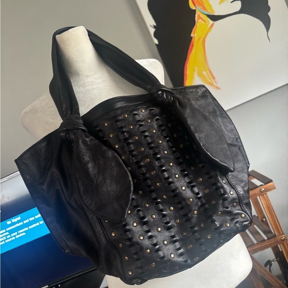 Frye Like New Jade Elegant Black Studded Tote Bag - Picture 5 of 11